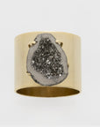 SECOND QUALITY Druzy napkin rings, gold with gunmetal, set of two