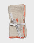 Lobster embroidered dinner napkins, flax, set of two