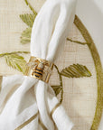 Gold trim linen dinner napkins, white, set of two