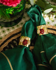 Gold trim dinner napkins, hunter green, set of two