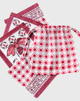 Bee block print cocktail napkins/ coasters, red