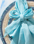 Bow linen napkin, aqua, set of two