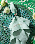 Gold trim dinner napkins, seafoam, set of two