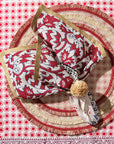 Joyful block print napkin, red, set of two