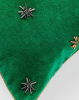 Embroidered star pillow, emerald green cotton velvet