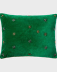 Embroidered star pillow, emerald green cotton velvet