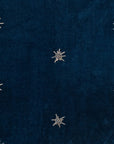 Embroidered star pillow, navy cotton velvet