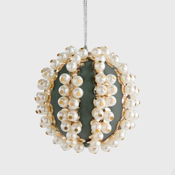 Pearl and velvet ball ornament, sage green