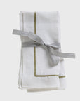 Gold trim linen dinner napkins, white, set of two