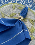 Silver trim dinner napkins, bright blue, set of two