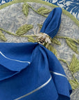Silver trim dinner napkins, bright blue, set of two