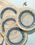 Ruffle edge straw coasters, indigo