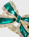 Enamel bow skinny napkin rings, green, set of four