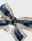 Enamel bow skinny napkin rings, navy, set of four