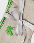 Palm tree embroidered dinner napkins, flax, set of two