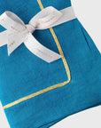 Gold trim dinner napkins, turquoise, set of two