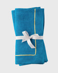 Gold trim dinner napkins, turquoise, set of two