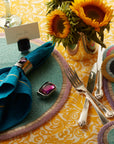 Damask print tablecloth, yellow