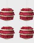 Ruffle straw balls, set of four, red
