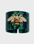 Stripey bee resin napkin rings, green tortoiseshell, set of four