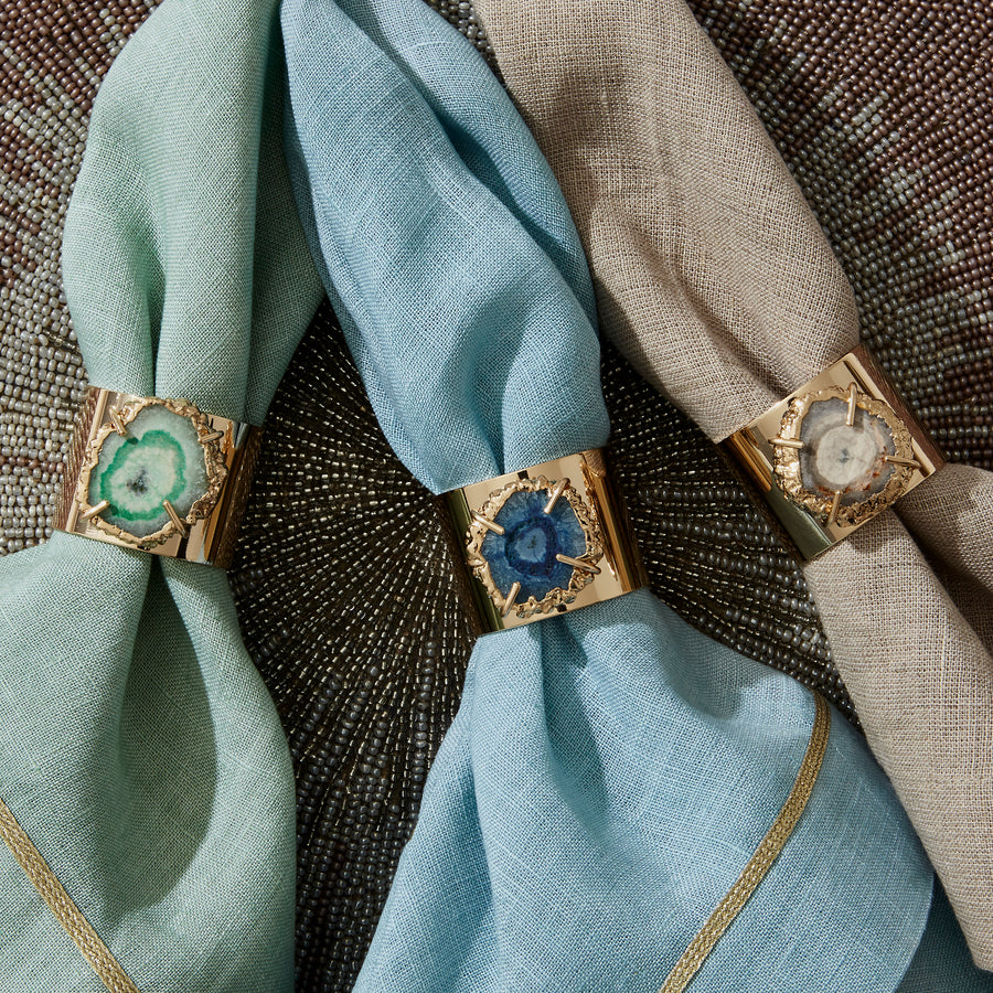 Crystal quartz napkin rings, indigo, set of two