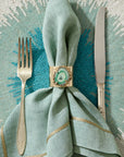 Gold trim dinner napkins, seafoam, set of two