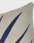 Palm frond pillow, natural linen with indigo