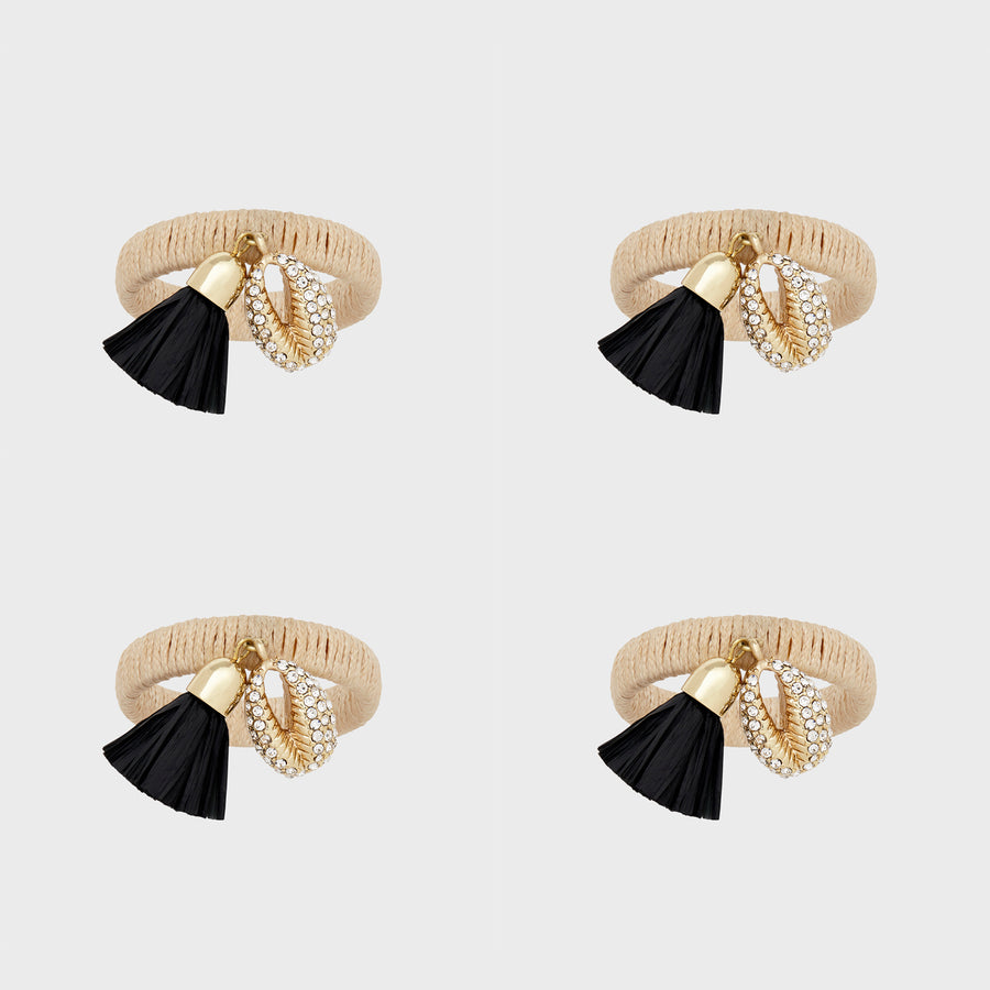 Skinny puka shell napkin ring, black, set of four