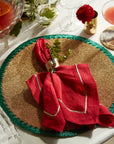 Gold trim dinner napkins, berry, set of two