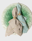 Gold trim dinner napkins, seafoam, set of two
