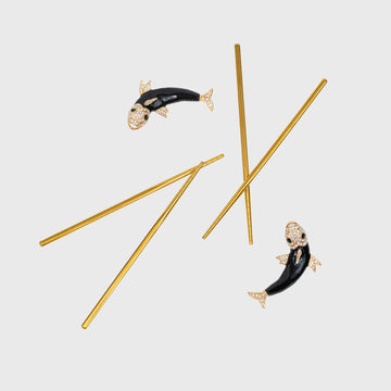 Enamel koi chopstick rests and chopsticks, set of four