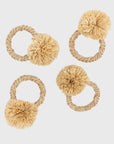 Straw pompom napkin rings, natural, set of four