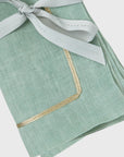 Gold trim dinner napkins, seafoam, set of two