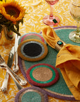 Gold trim dinner napkins, yellow, set of two