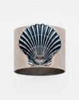 Painted shell napkin rings, blue, set of two