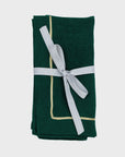 Gold trim dinner napkins, hunter green, set of two