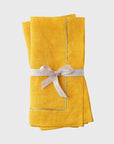 Gold trim dinner napkins, yellow, set of two