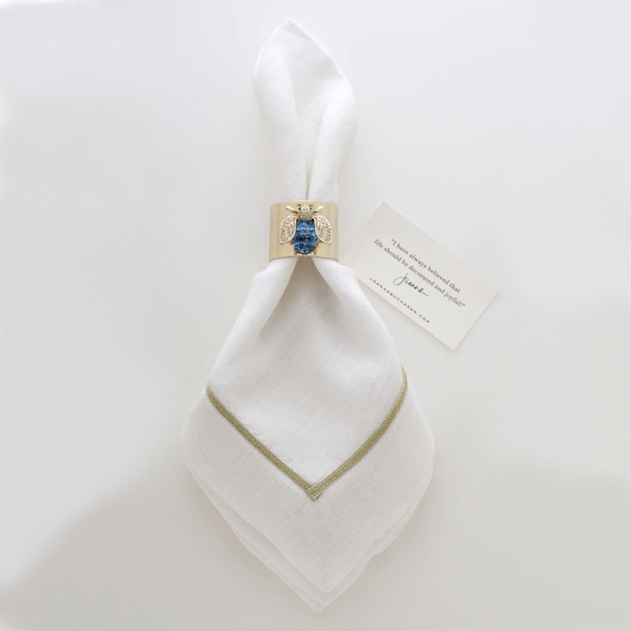Sparkle bee napkin rings, blue, set of two