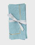 Gold trim dinner napkins, duck egg blue, set of two