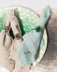 Gold trim dinner napkins, seafoam, set of two