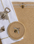 Stripey bee hand beaded placemat, square