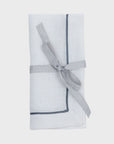 Gunmetal trim linen dinner napkins, white, set of two