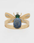 Etched wing bug skinny napkin rings, lapis lazuli, set of four