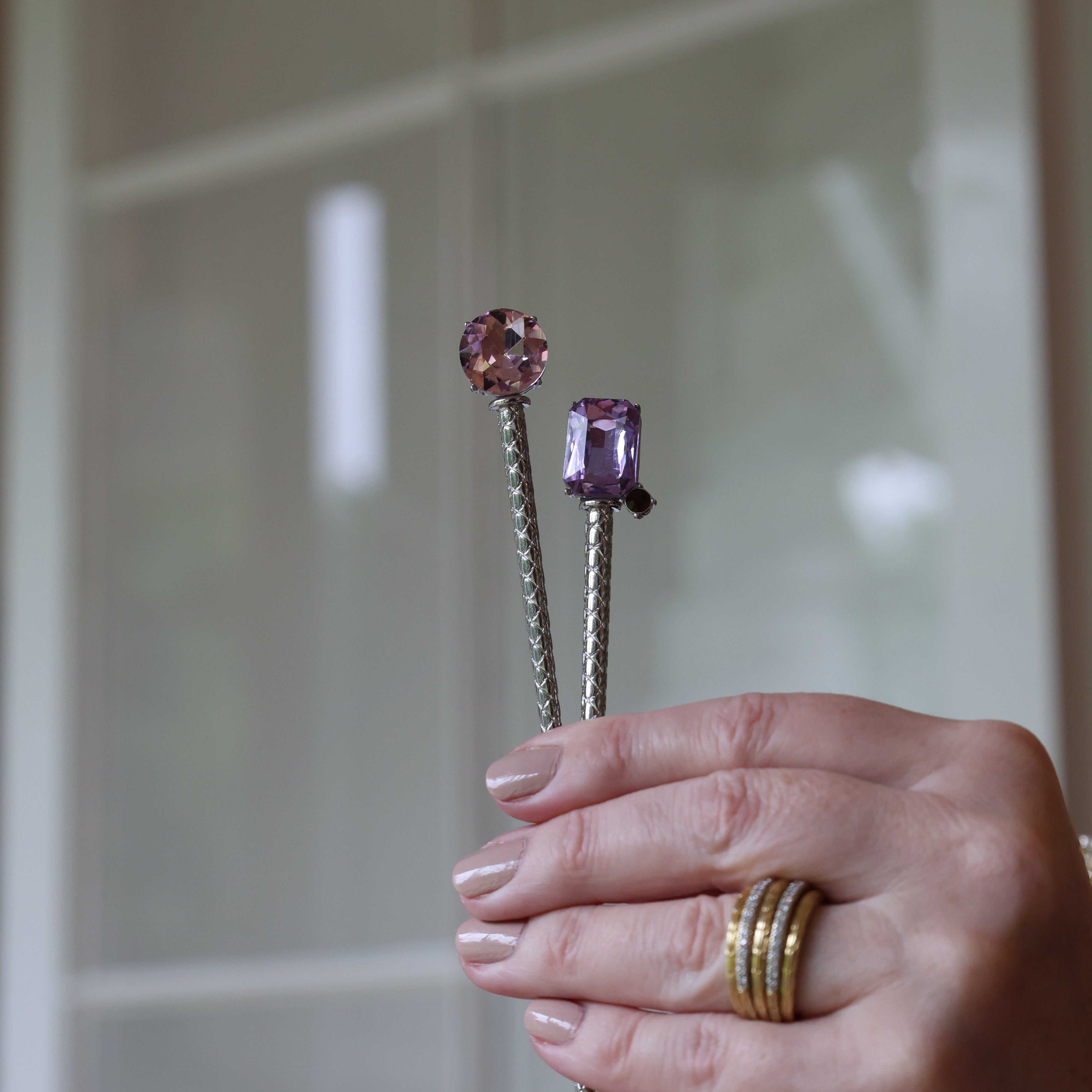 Jeweled hairpins, pastel