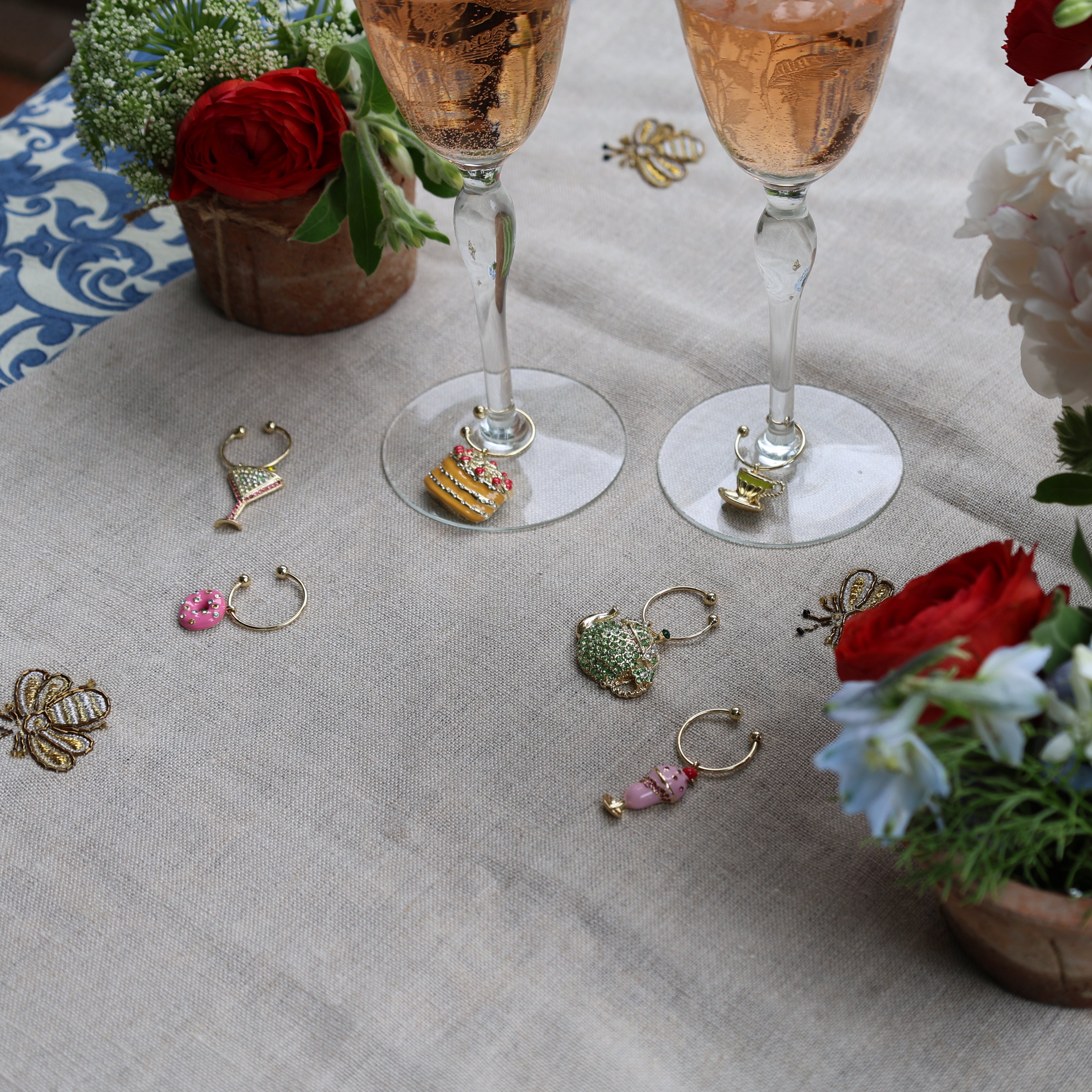 Garden party wine charms