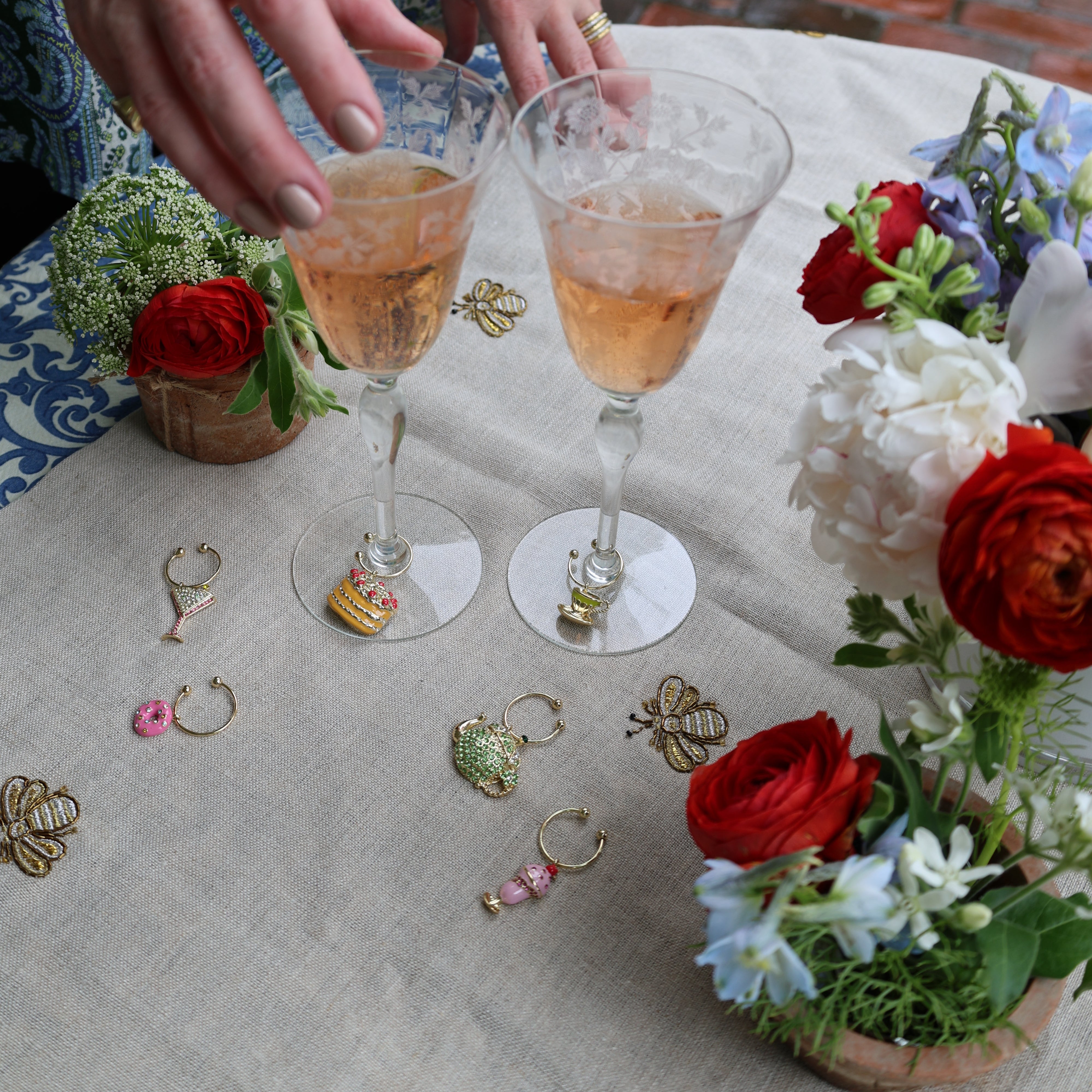 Garden party wine charms