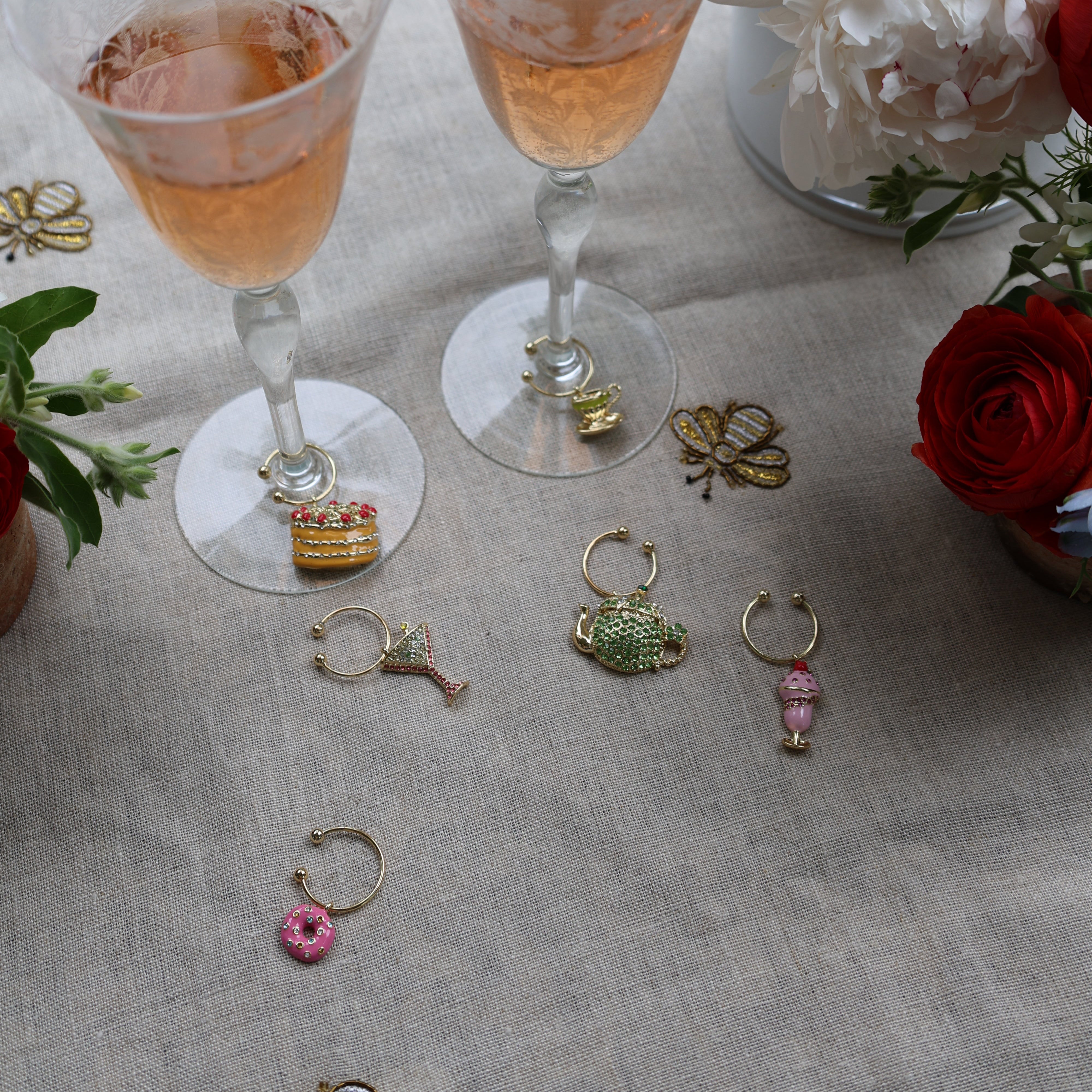 Garden party wine charms