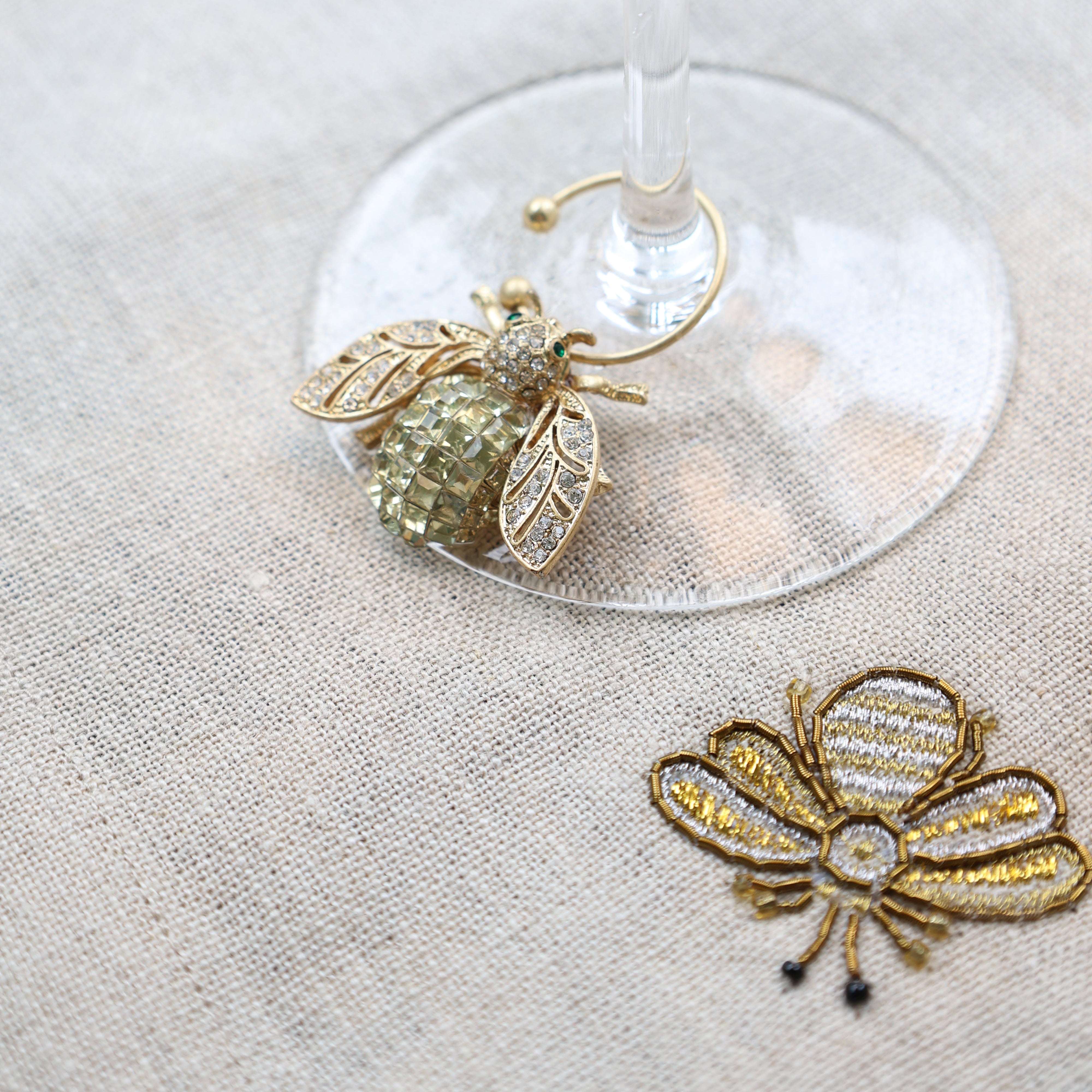 Bedazzled bee wine charms