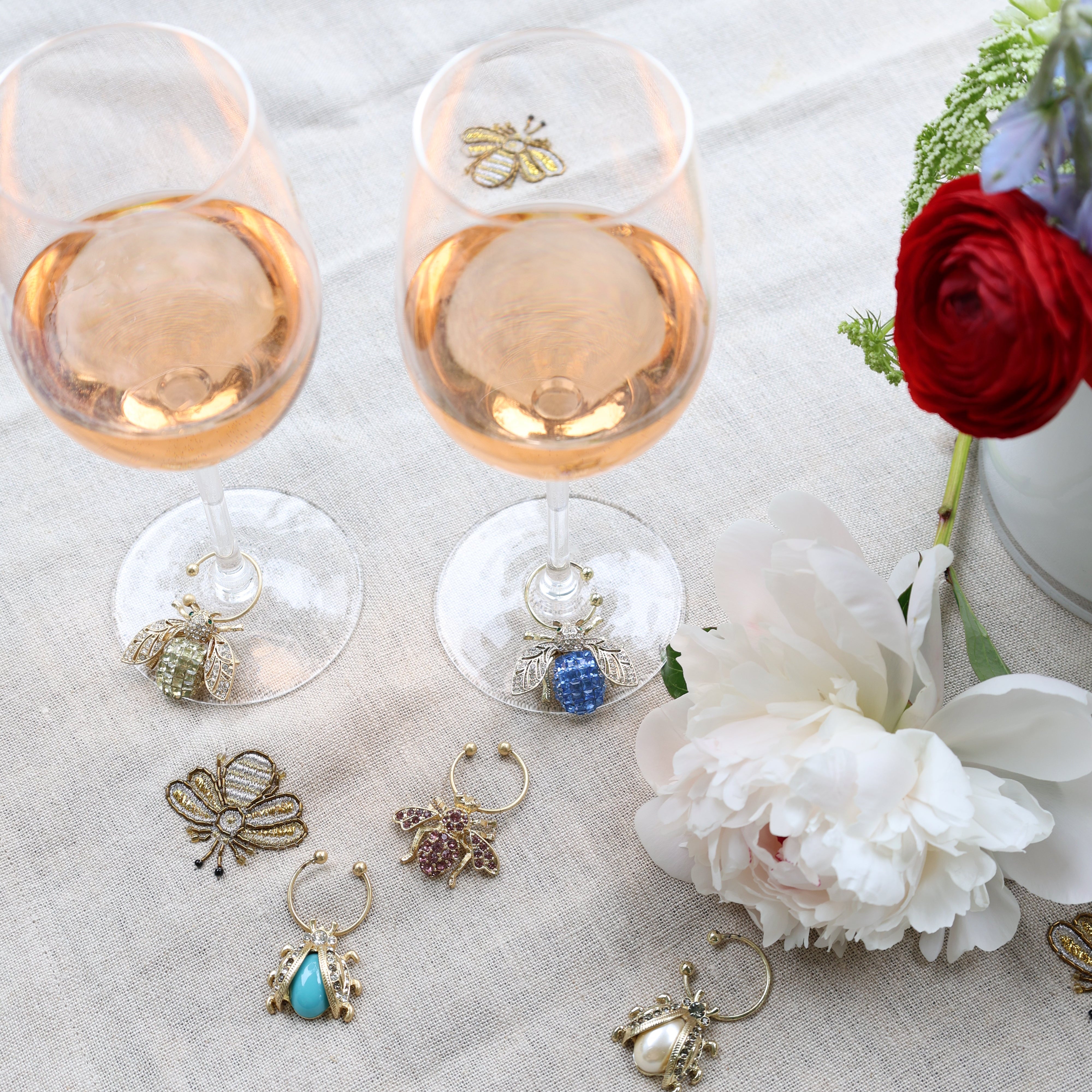 Bedazzled bee wine charms