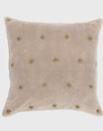 Embroidered star pillow, taupe cotton velvet